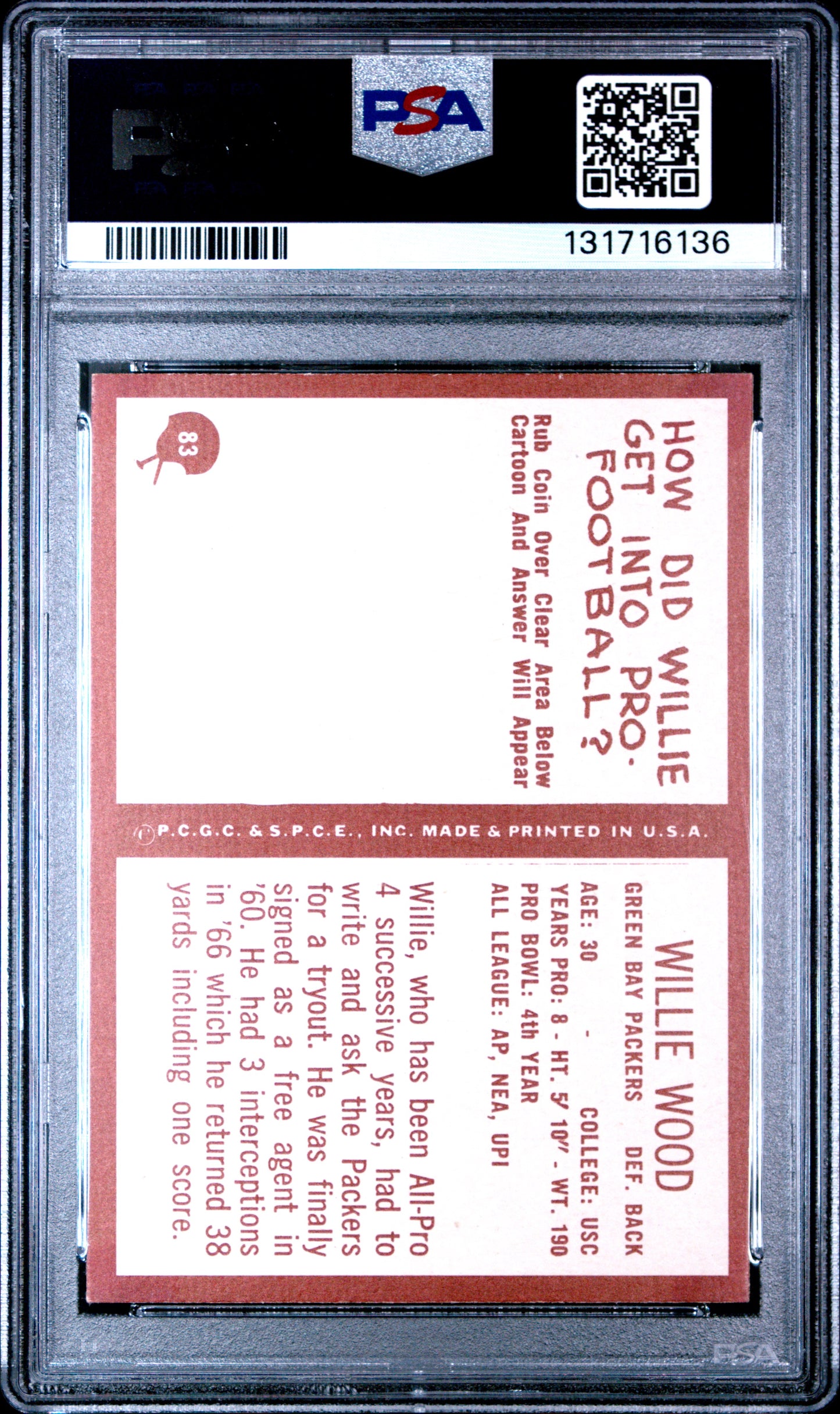 1967 Philadelphia #83 Willie Wood Packers PSA 8