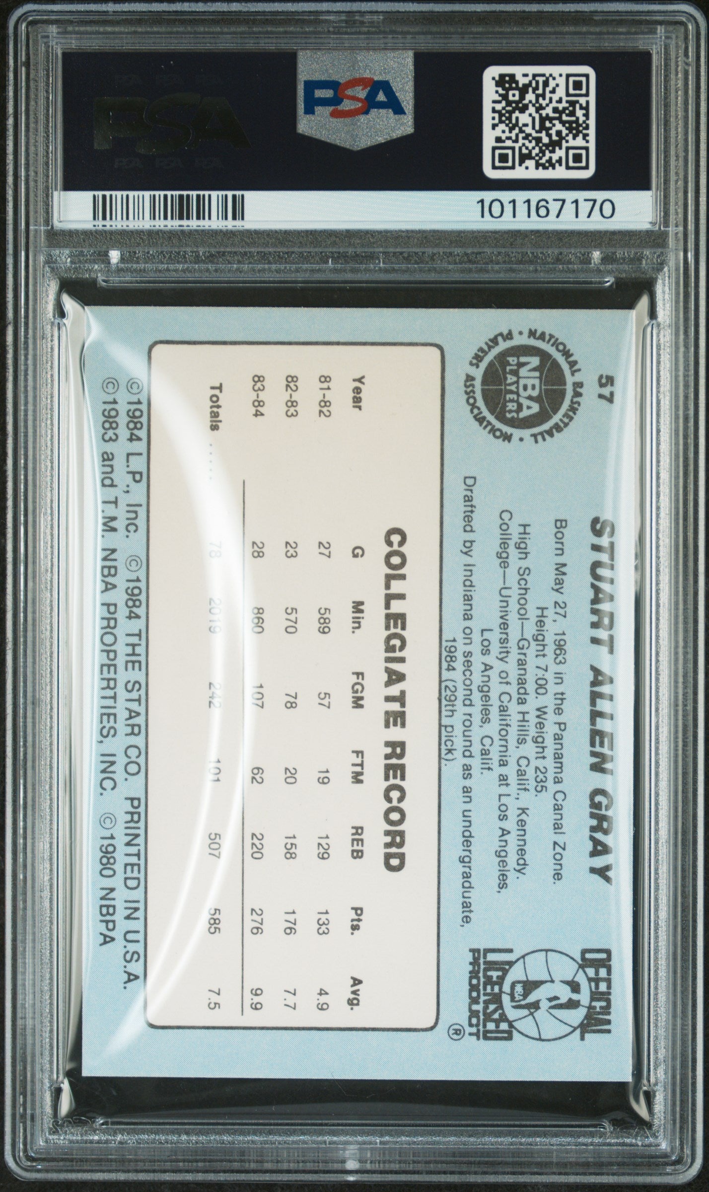 1984 Star #57 Stuart Gray Pacers PSA 6