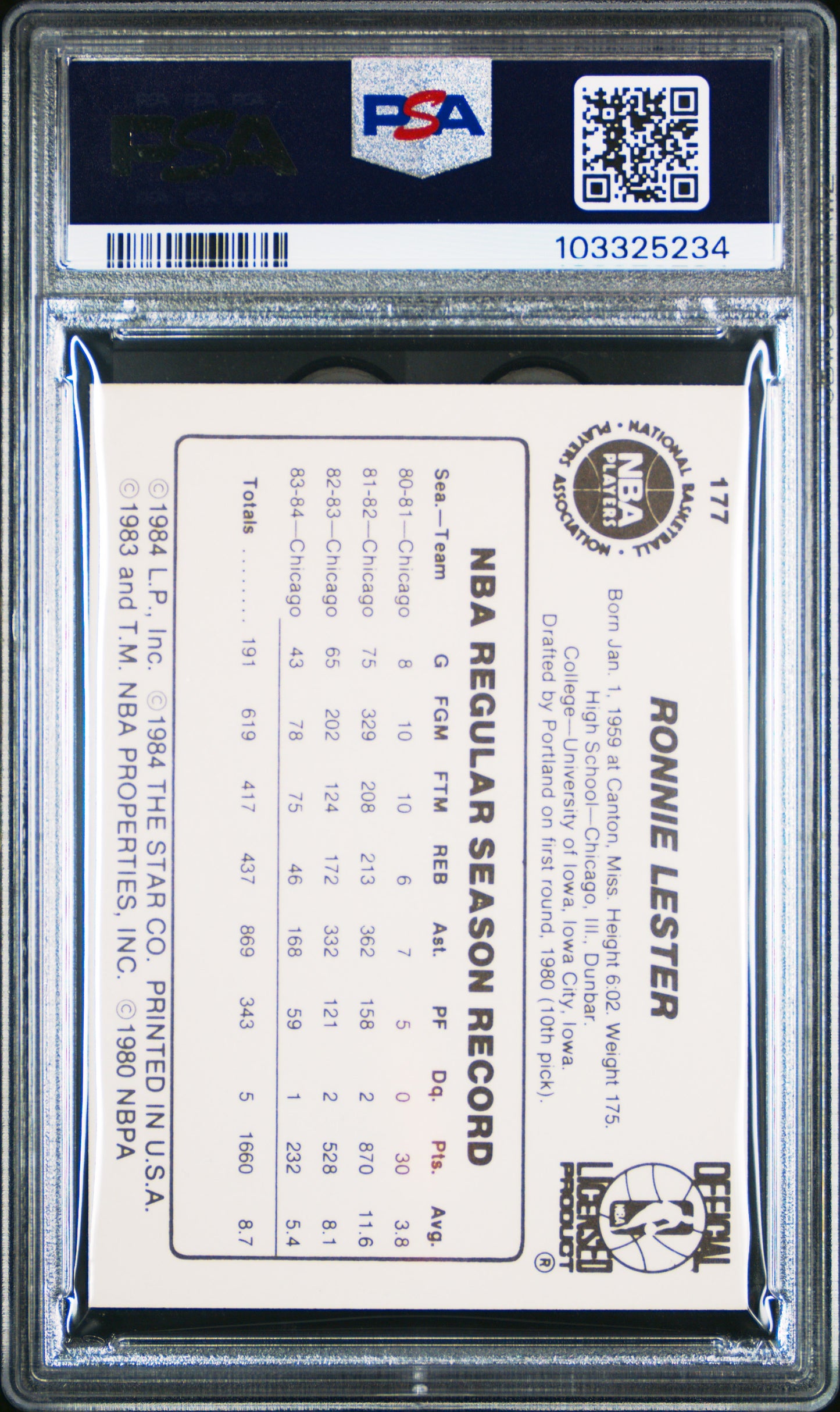 1984 Star #177 Ronnie Lester Lakers PSA 8 (OC)
