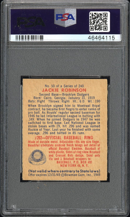 1949 Bowman #50 Jackie Robinson Dodgers PSA 6 Well Centered