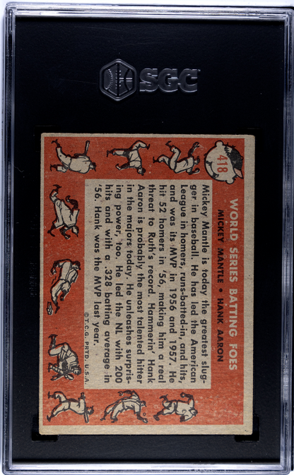 1958 Topps #418 World Series Batting Foes w/ Mickey Mantle & Hank Aaron SGC 4