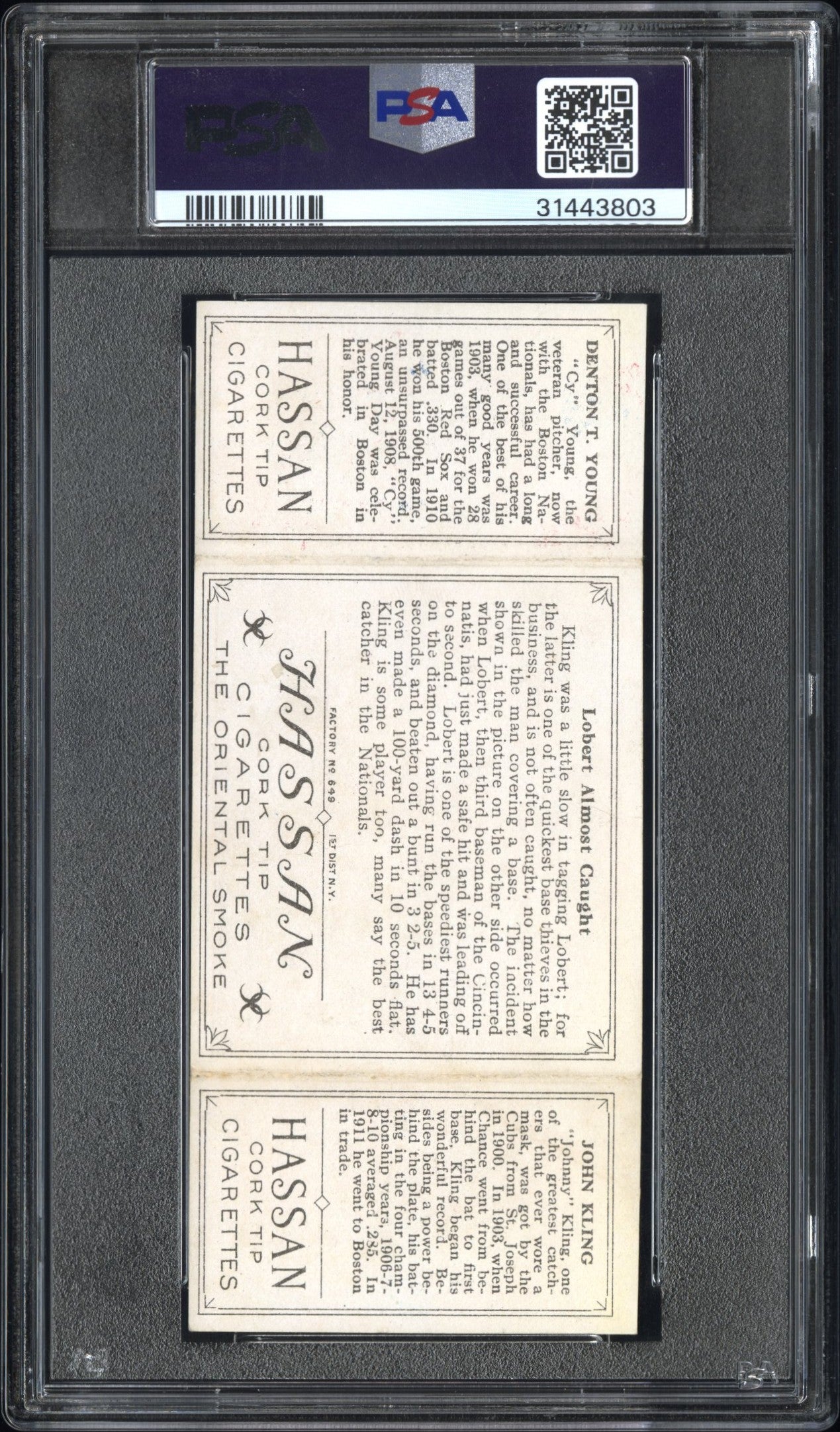 T202 Triple Folder w/ Cy Young PSA 6 Well Centered