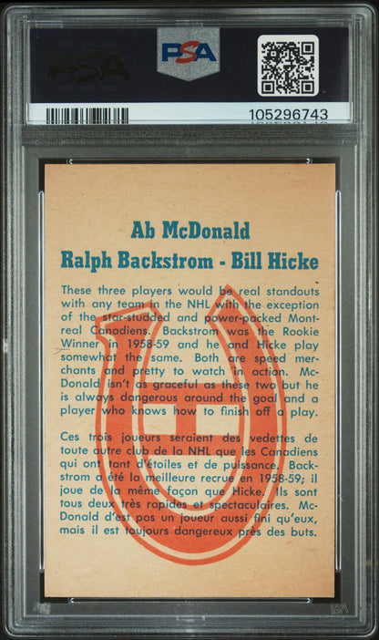 1960 Parkhurst #56 R. Backstrom B. Hicke A. McDonald Canadiens PSA 8