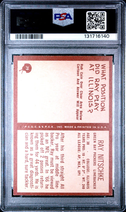 1967 Philadelphia #79 Ray Nitschke Packers PSA 7