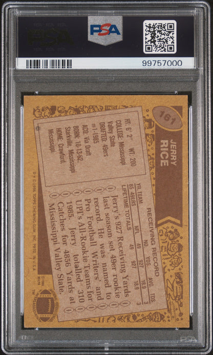 1986 Topps #161 Jerry Rice Rookie HOF Signed 49ers PSA Authentic Auto 9