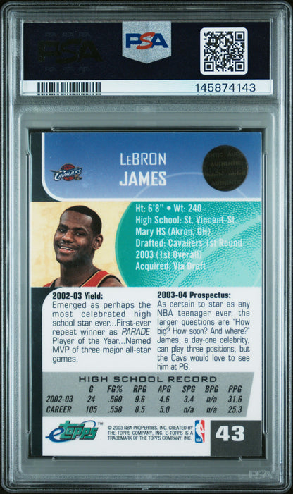 2003 Etopps #43 LeBron James Rookie PSA 9