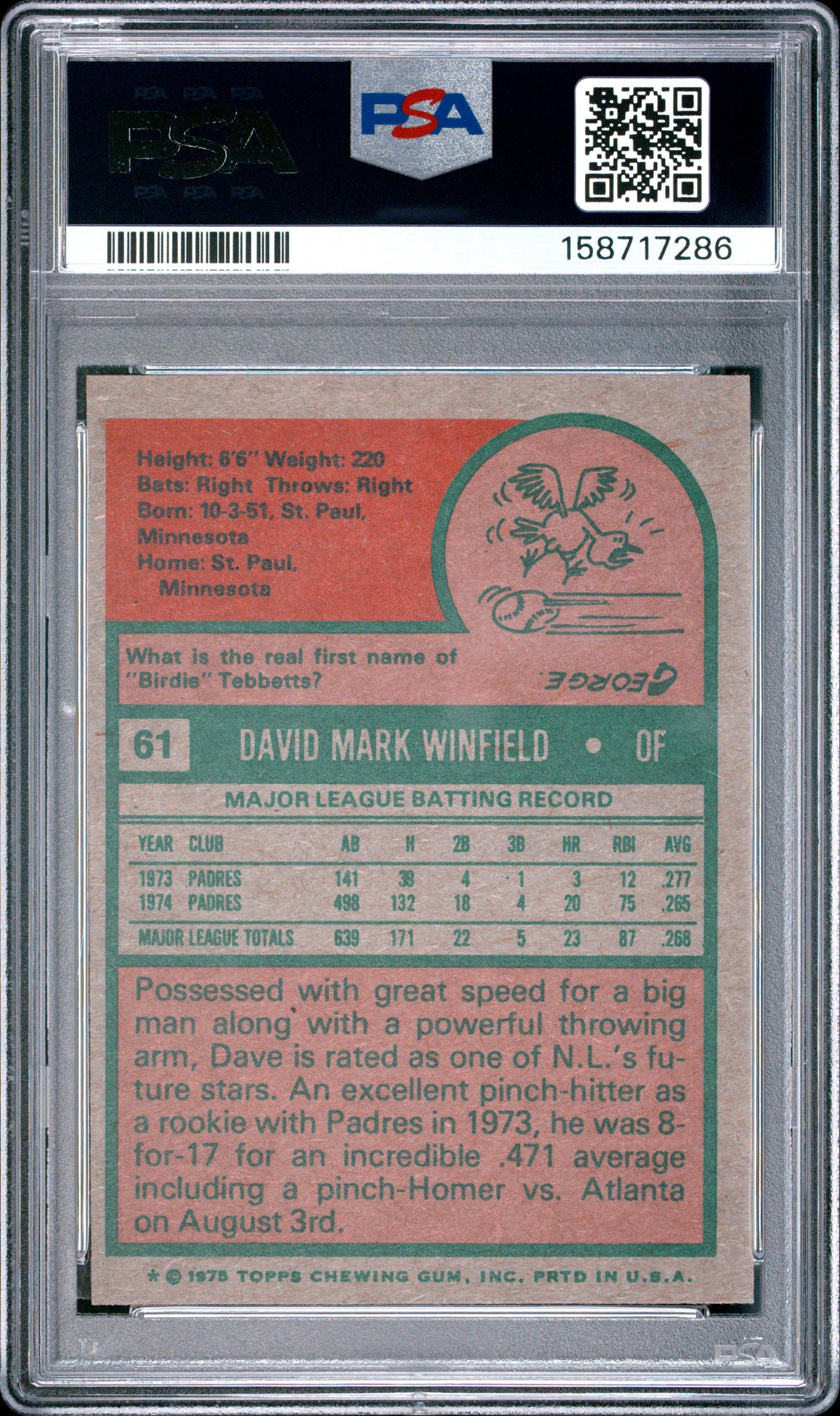 1975 Topps #61 Dave Winfield Padres PSA 8.5