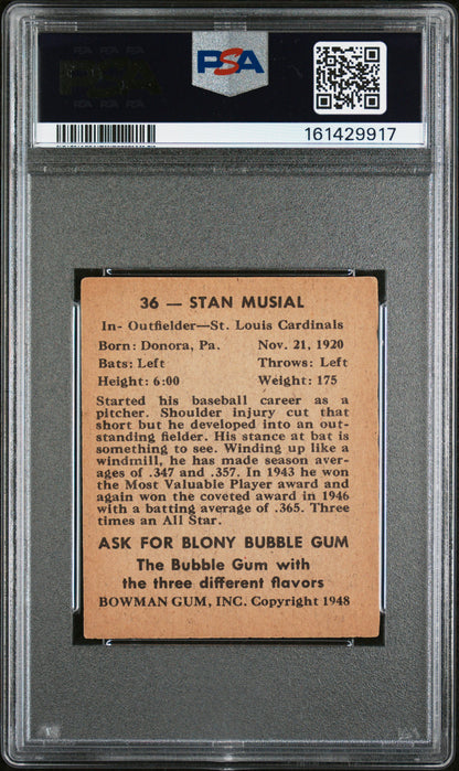 1948 Bowman #36 Stan Musial Rookie HOF Cardinals PSA 4