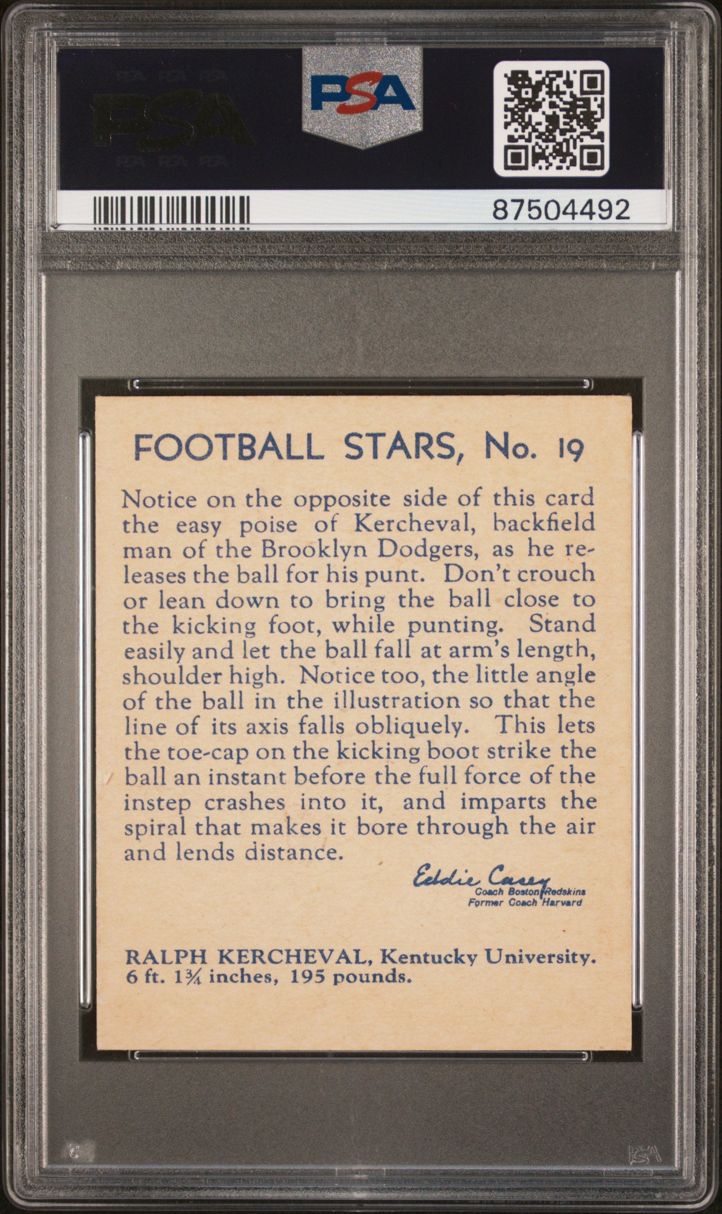 1935 National Chicle #19 Ralph Kercheval Dodgers PSA 6 Well Centered
