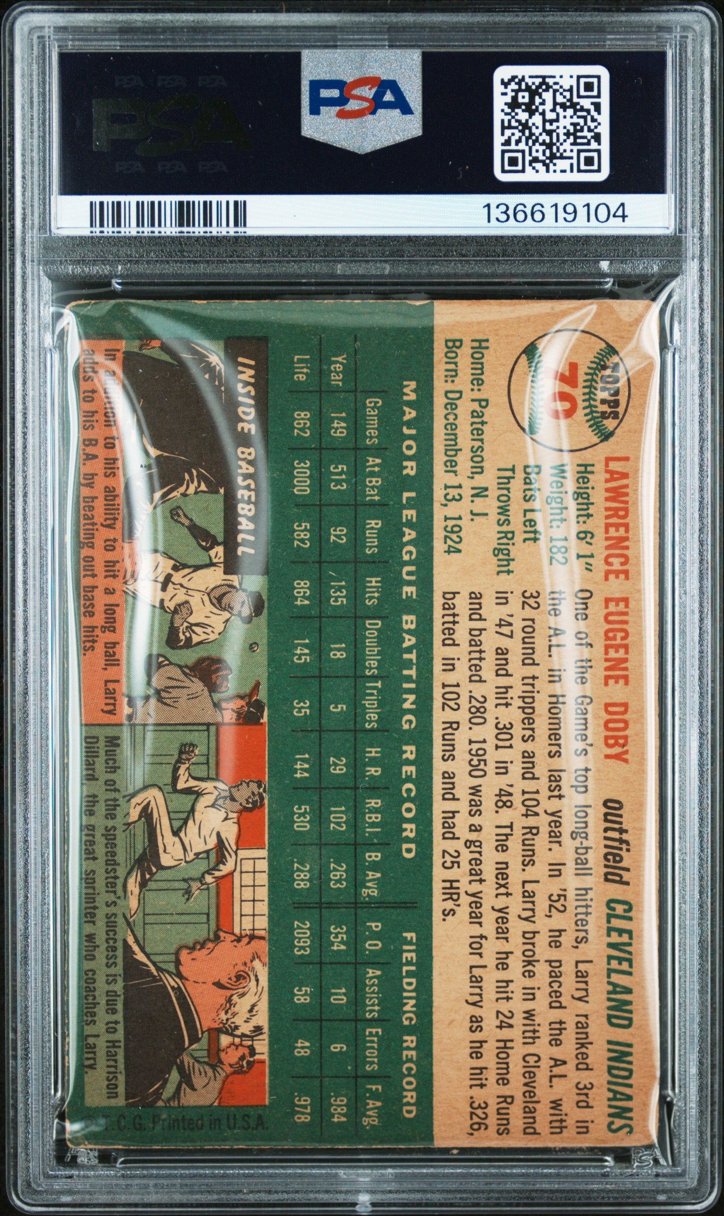 1954 Topps #70 Larry Doby Indians Signed Auto PSA 10