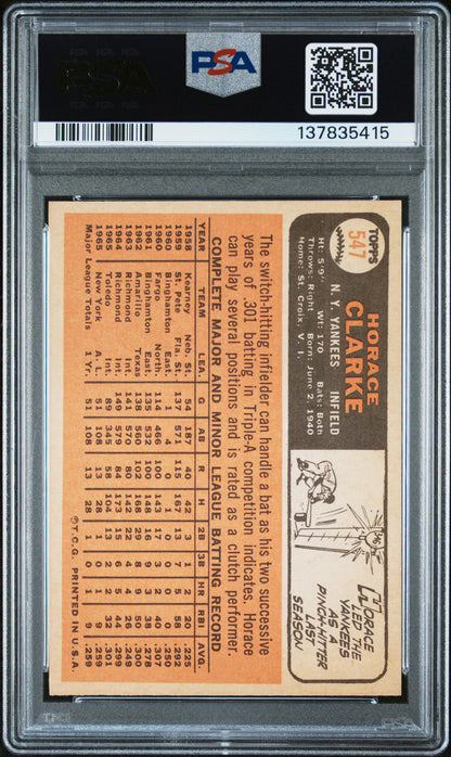 1966 Topps #547 Horace Clarke Yankees PSA 8