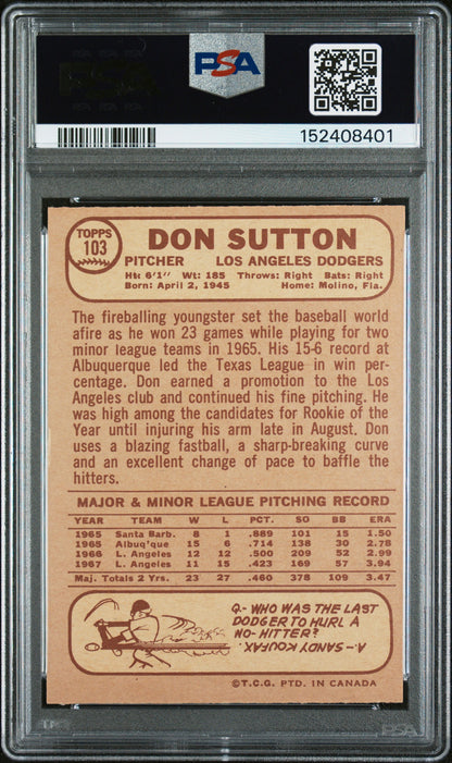 1968 OPC O-Pee-Chee #103 Don Sutton Dodgers PSA 7
