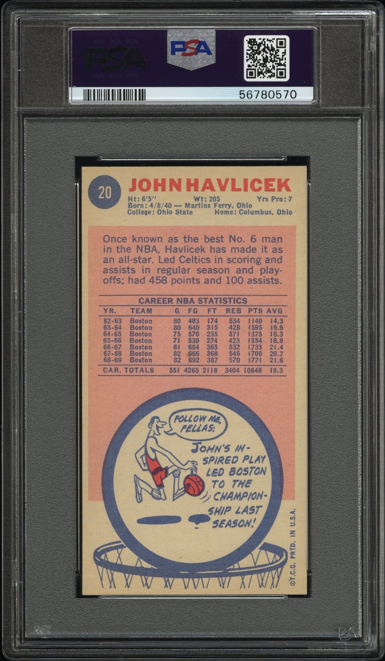 1969 Topps #20 John Havlicek Celtics PSA 8