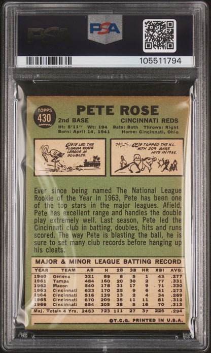 1967 Topps #430 Pete Rose Signed Autographed PSA 6 Auto 10 pop 12