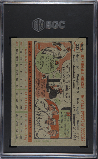 1956 Topps #30 Jackie Robinson Dodgers Gray Back SGC 5