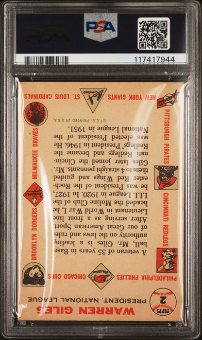 1956 Topps #2 Warren Giles White Back PSA 6