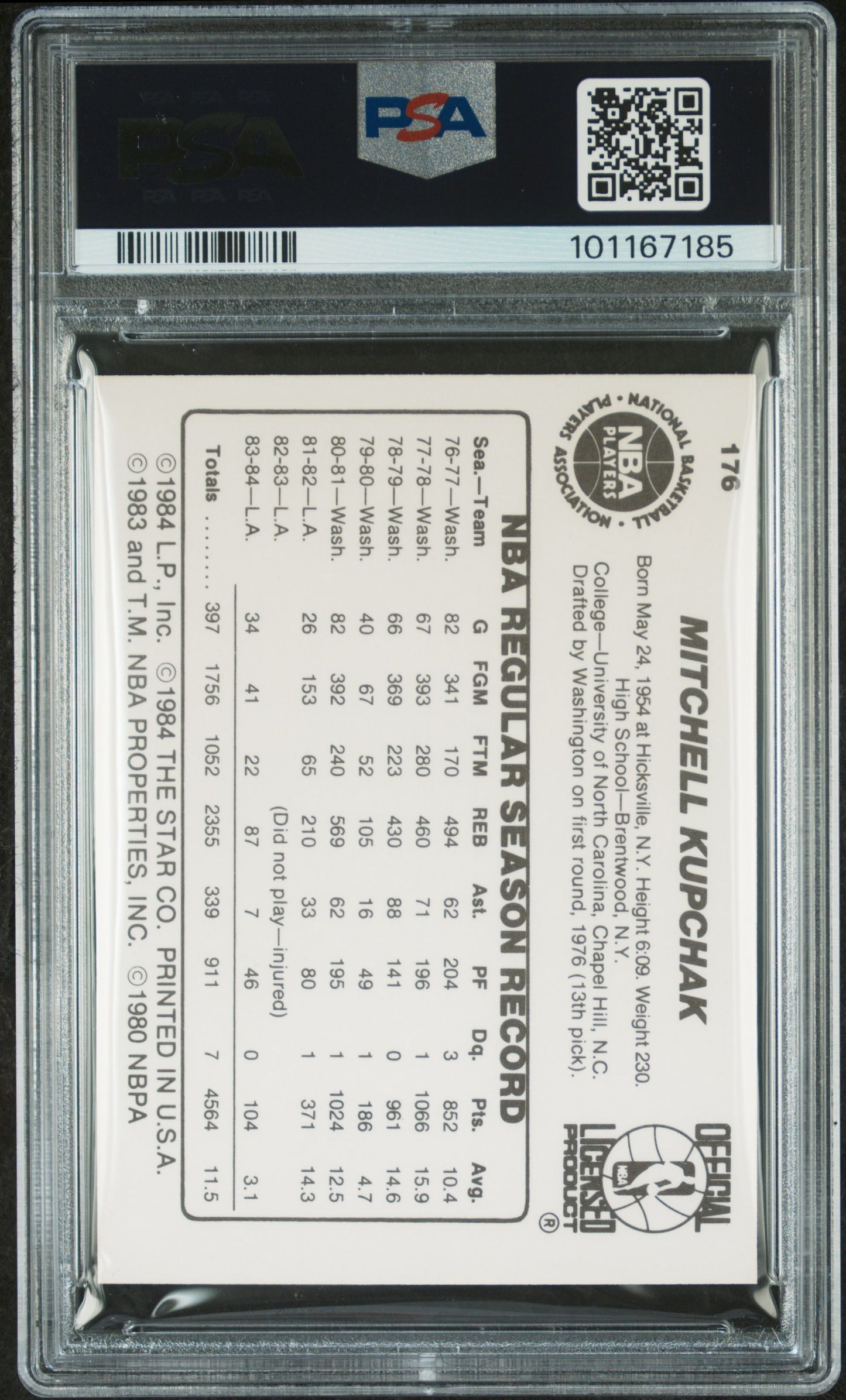1984 Star #176 Mitch Kupchak Lakers PSA 8