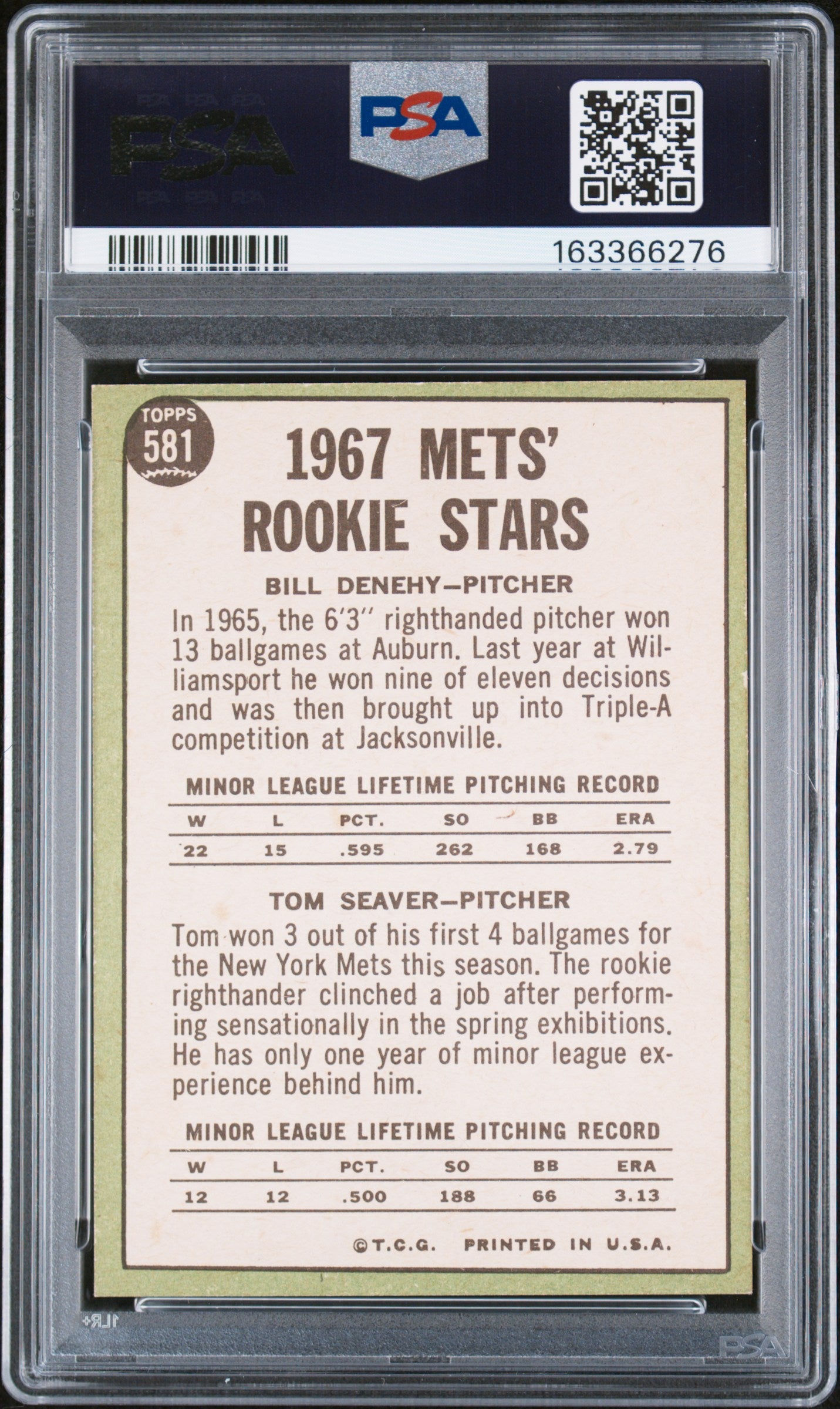 1967 Topps #581 Tom Seaver Rookie HOF Mets PSA Authentic Altered Well Centered