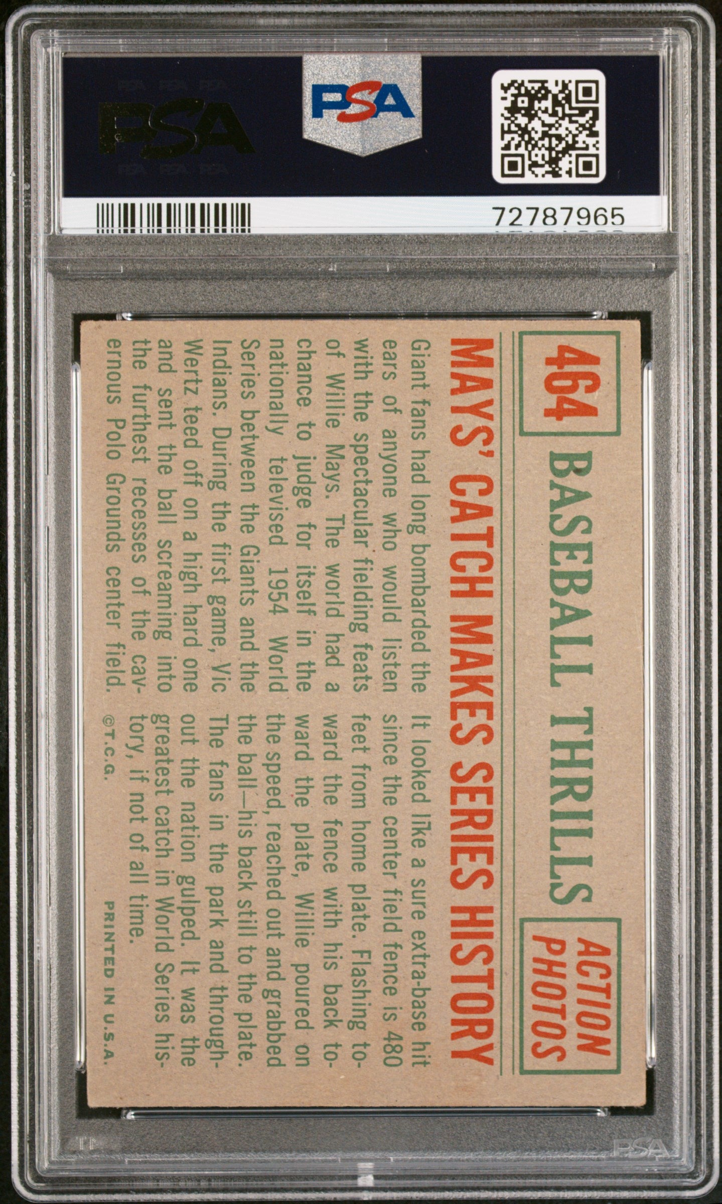 1959 Topps #464 Willie Mays' Catch Makes Series History PSA 4
