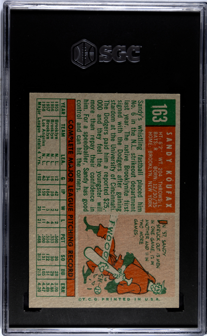 1959 Topps #163 Sandy Koufax Dodgers SGC 6