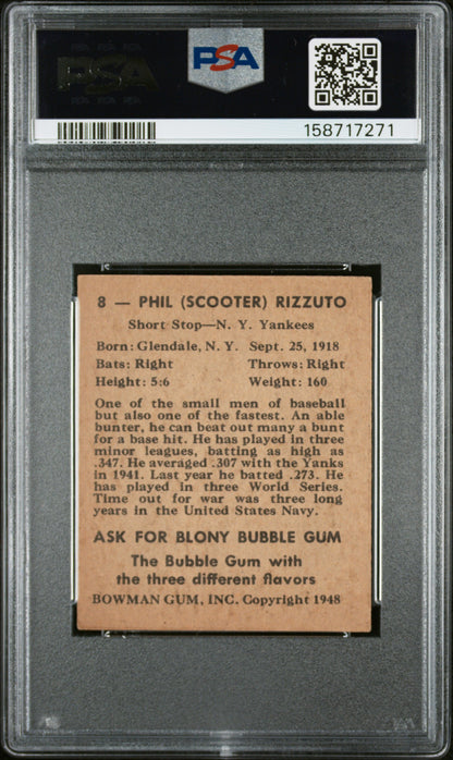 1948 Bowman #8 Phil Rizzuto Rookie HOF Yankees PSA 6