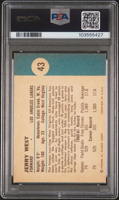 1961 Fleer #43 Jerry West Rookie HOF Lakers PSA 5 (MC) w/ 10 Auto