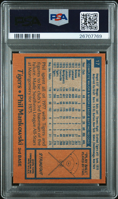 1978 Topps Burger King Tigers #17 Phil Mankowski PSA 10 Pop 4