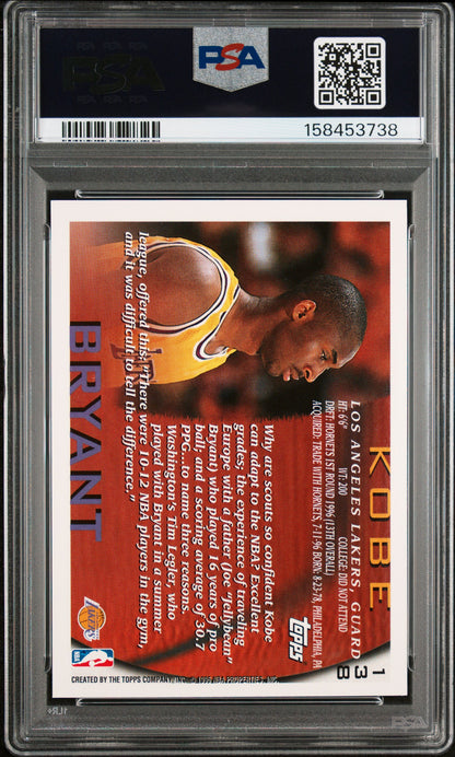 1996 Topps #138 Kobe Bryant Rookie HOF Lakers PSA 9