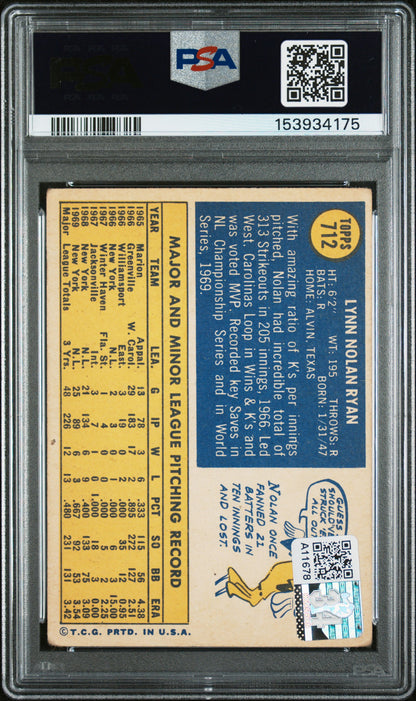 1970 Topps #712 Nolan Ryan Signed Auto PSA Authentic Auto 10