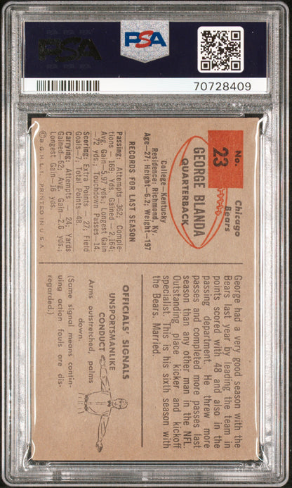 1954 Bowman #23 George Blanda Rookie HOF Bears PSA 2