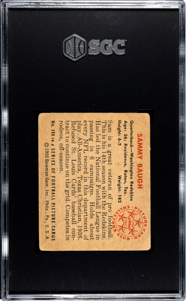 1950 Bowman #100 Sammy Baugh Washington SGC 1.5