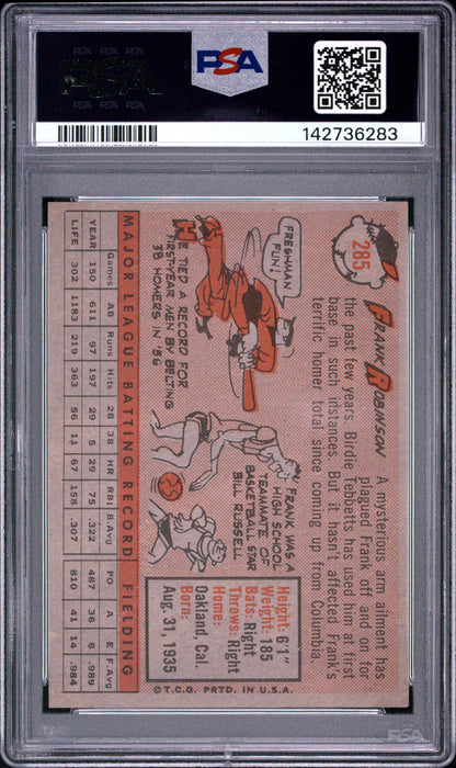 1958 Topps #285 Frank Robinson 2nd Year Reds PSA 7