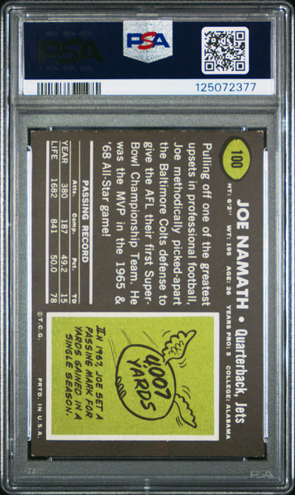 1969 Topps #100 Joe Namath New York Jets PSA 6