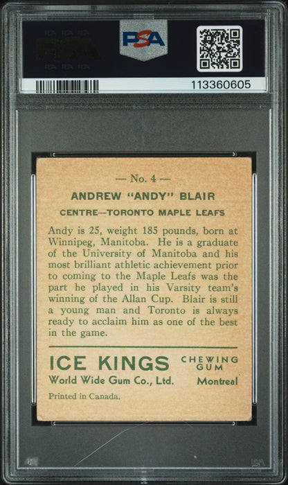 1933 World Wide Gum Ice Kings #4 Andrew Blair Maple Leafs English Only PSA 3
