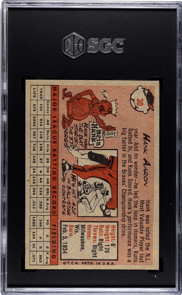 1958 Topps #30 Hank Aaron Braves SGC 7