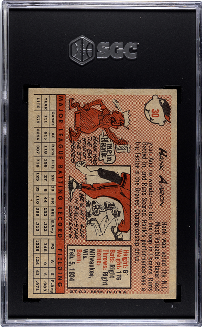 1958 Topps #30 Hank Aaron Braves SGC 7
