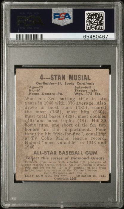 1948 Leaf #4 Stan Musial Rookie HOF Cardinals PSA 3