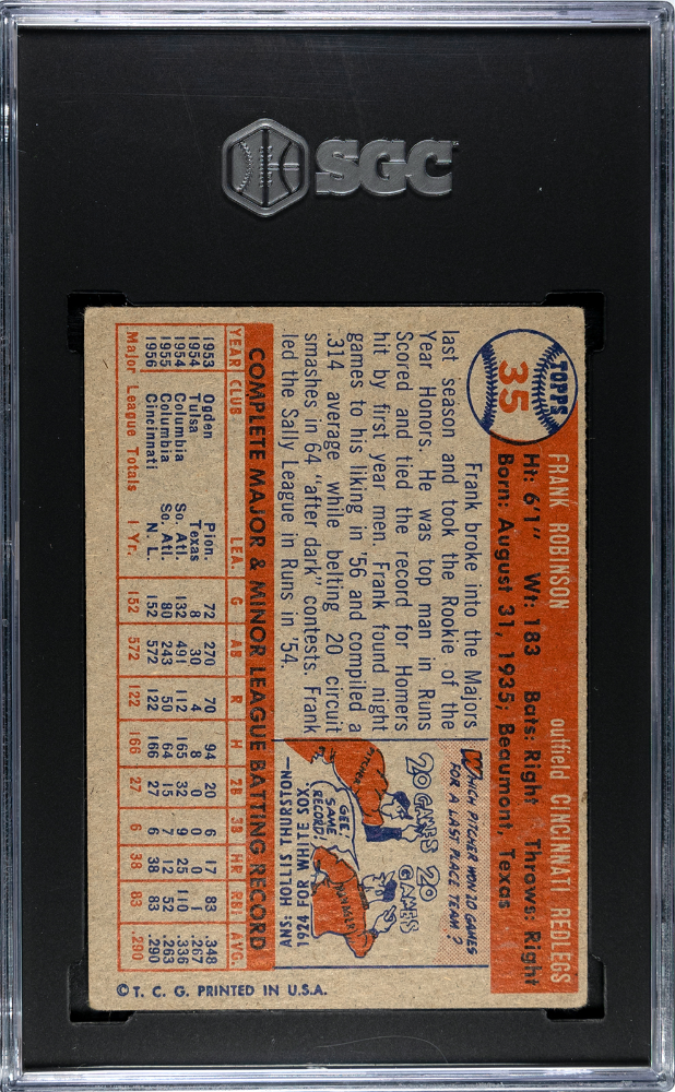 1957 Topps #35 Frank Robinson Rookie HOF Reds SGC 3