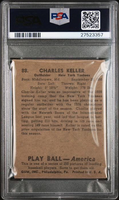 1939 Play Ball #88 Charlie Keller Yankees Signed Auto PSA Authentic