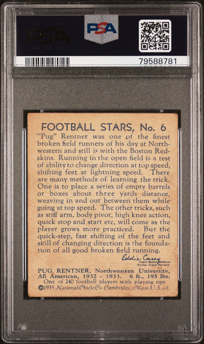 1935 National Chicle #6 Pug Rentner Redskins PSA 3