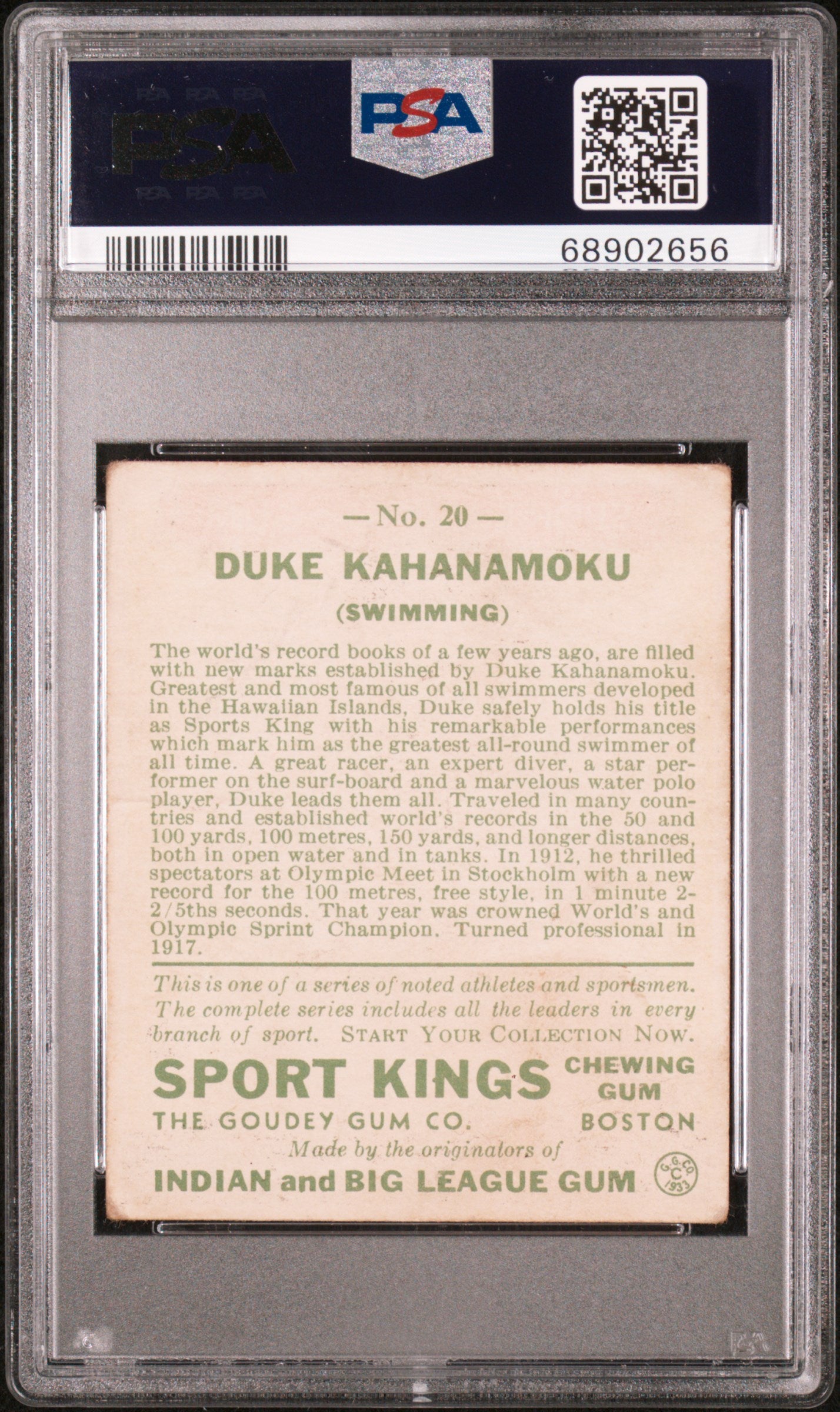 1933 Goudey Sport Kings #20 Duke Kahanamoku Swimming PSA 1.5