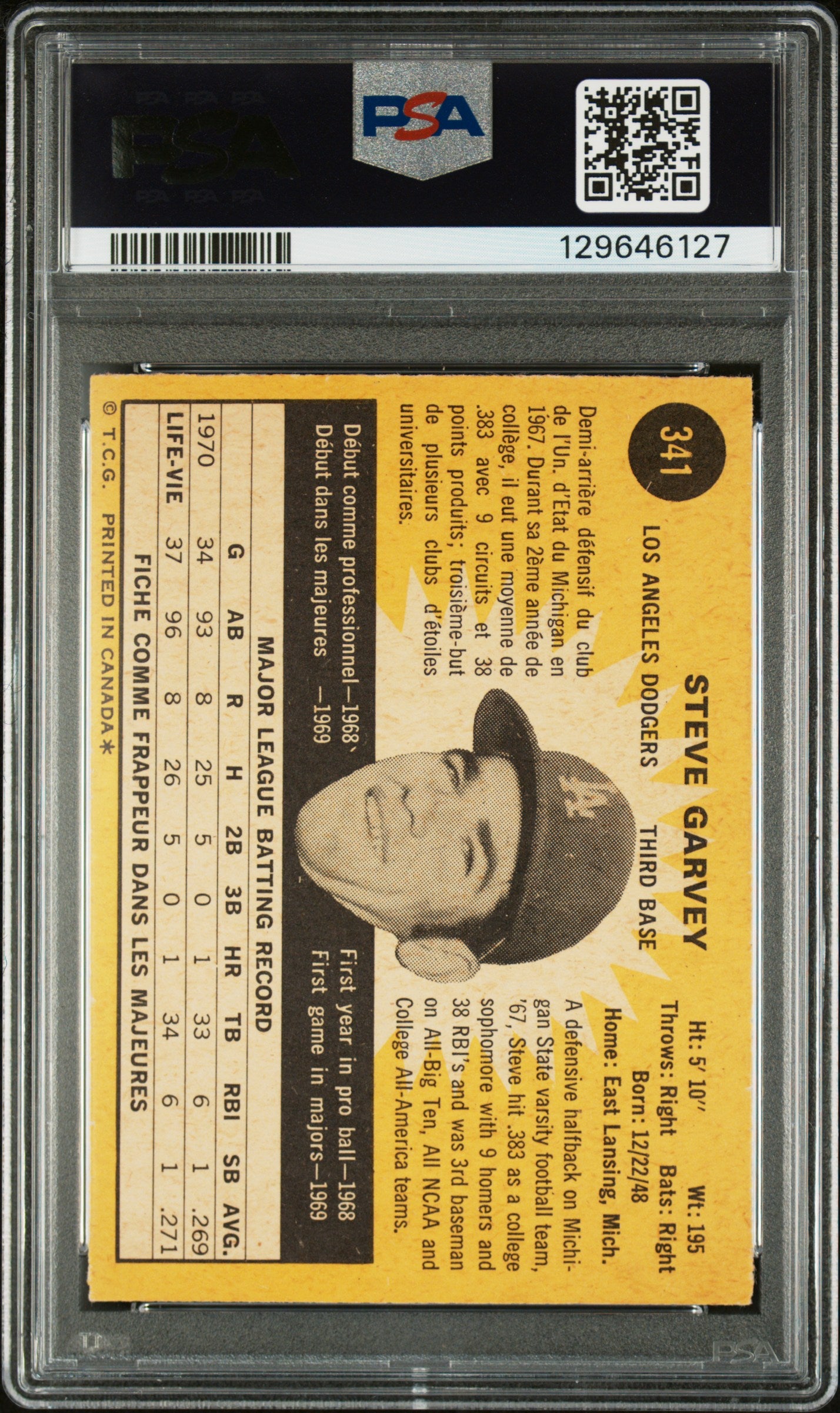 1971 O-Pee-Chee #341 Steve Garvey Rookie Dodgers PSA 7