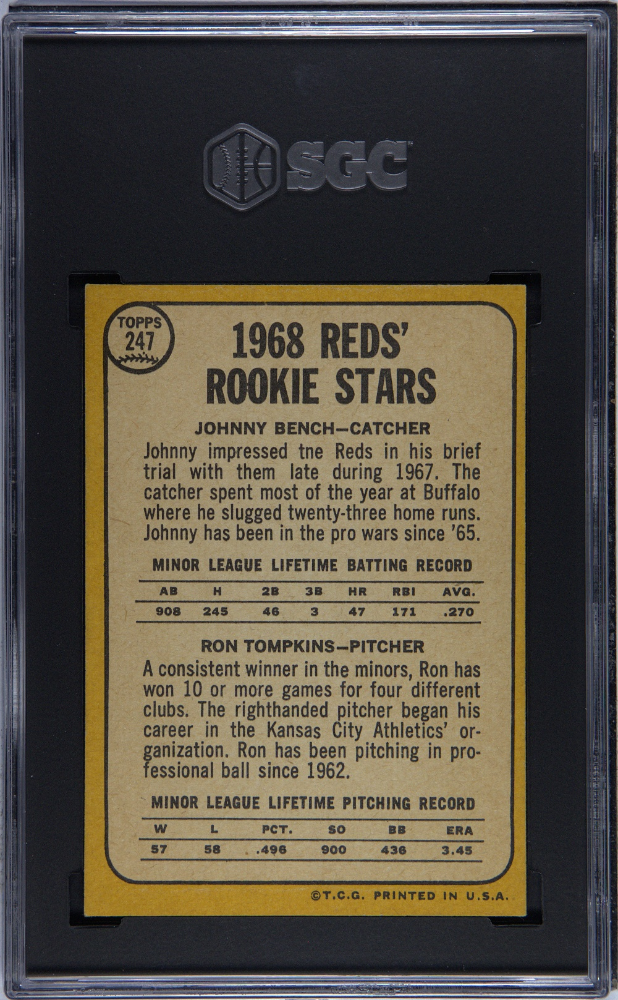 1968 Topps #247 Johnny Bench Rookie HOF Reds SGC 5.5