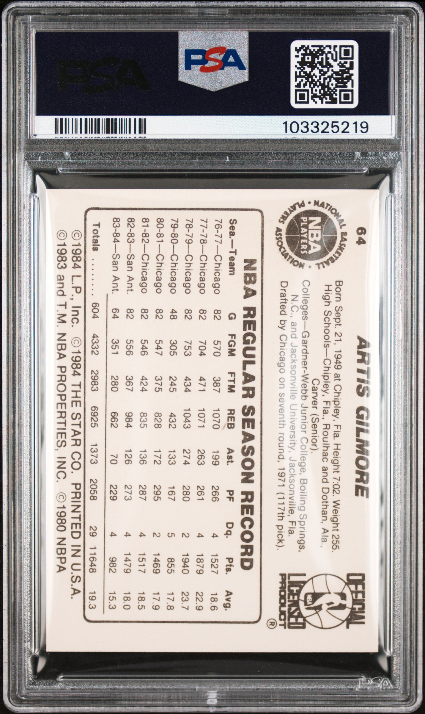 1984 Star #64 Artis Gilmore Spurs PSA 9 (OC)