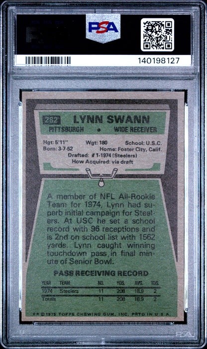 1975 Topps #282 Lynn Swann Rookie HOF Steelers PSA 8 Well Centered