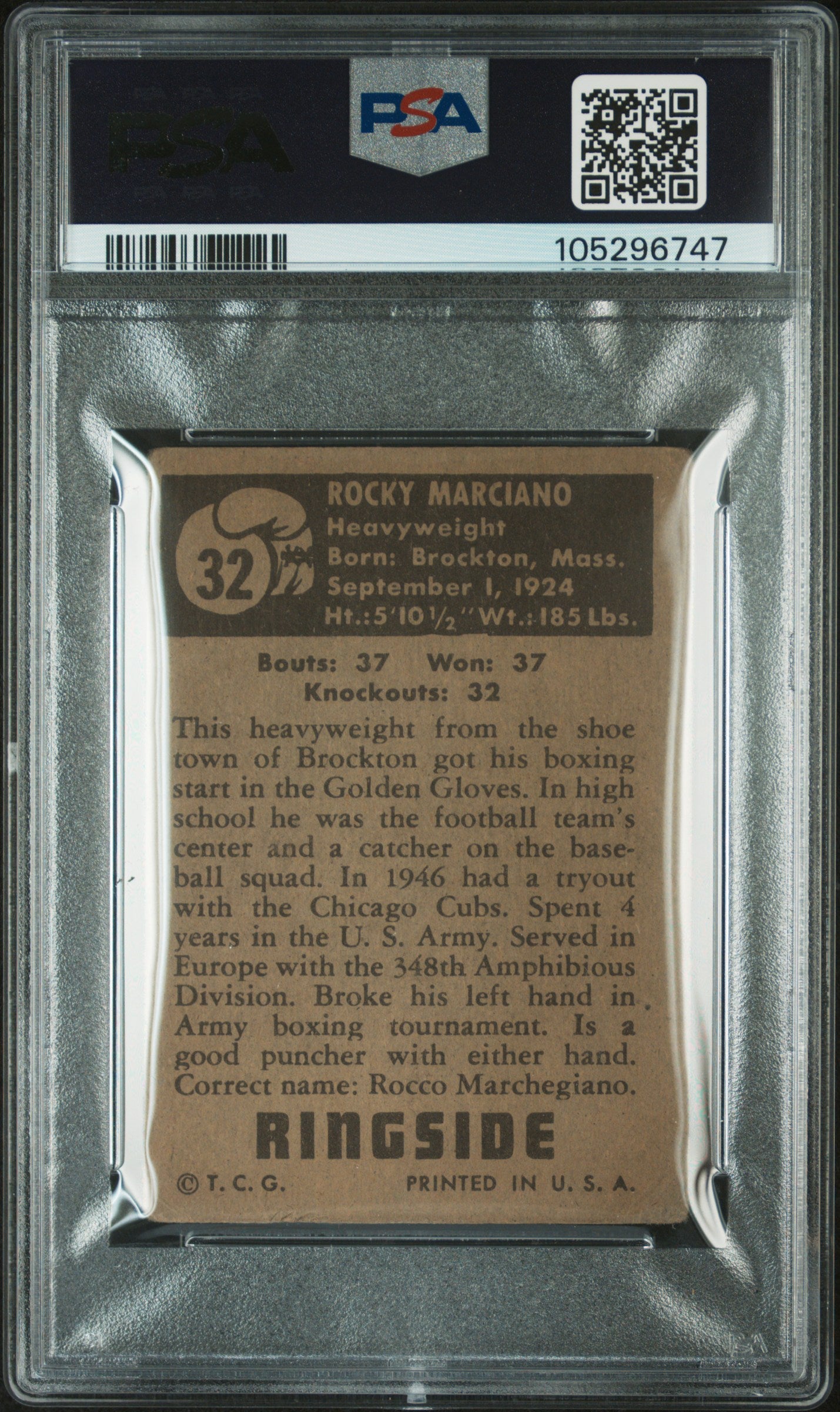 1951 Topps Ringside #32 Rocky Marciano Heavyweight PSA 2
