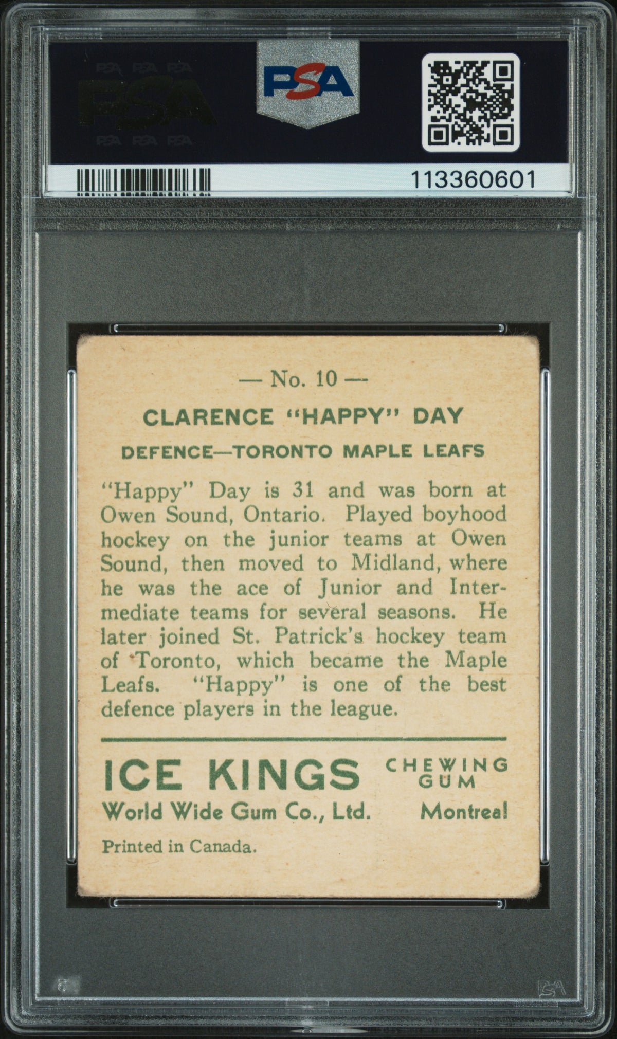 1933 World Wide Gum Ice Kings #10 Clarence Happy Day English Only PSA 2