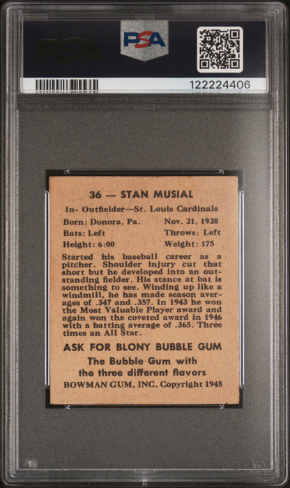 1948 Bowman #36 Stan Musial Rookie HOF Cardinals PSA 5 Well Centered
