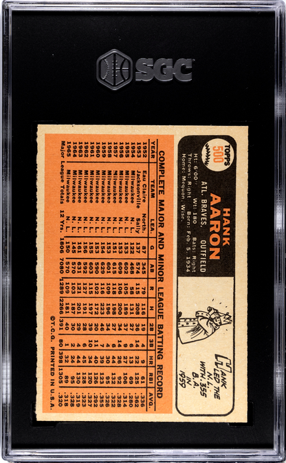 1966 Topps #500 Hank Aaron Braves SGC 7