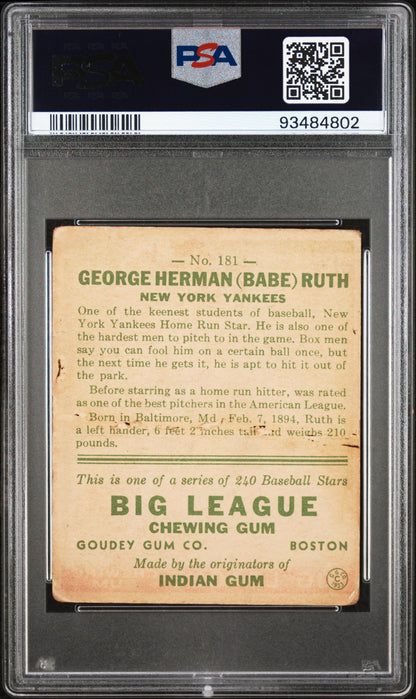 1933 Goudey #181 Babe Ruth Yankees PSA 1.5